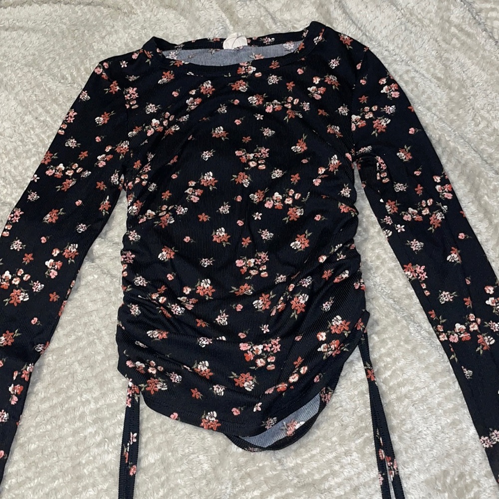 One step up flower design black long sleeve shirt, in a size small